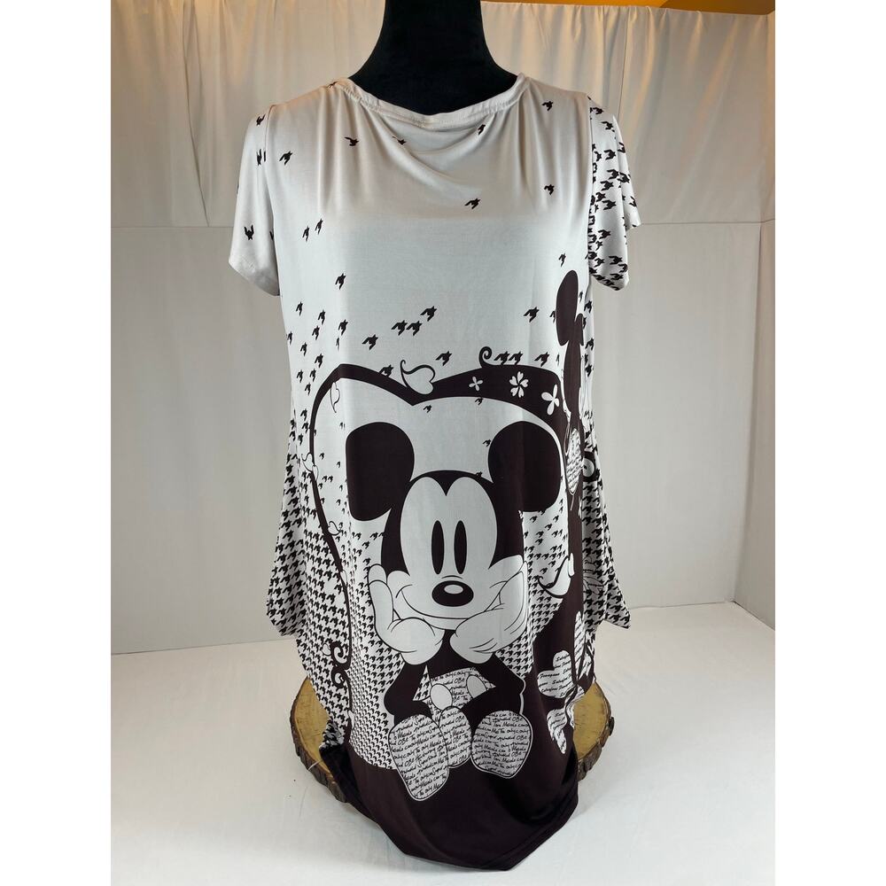 Disney Mickey Mouse Sharkbite T-Shirt Dress Houndstooth Black White Women's XL